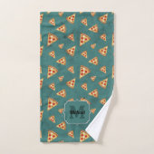 Koel pizza snijdt blauwgroen patroon Monogram Bad Handdoek (Handdoek)