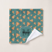 Koel pizza snijdt blauwgroen patroon Monogram Bad Handdoek (Wasdoekje)