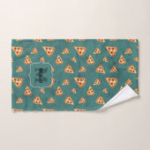 Koel pizza snijdt blauwgroen patroon Monogram Bad Handdoek (Handdoek)