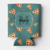 Koel pizza snijdt blauwgroen patroon Monogram Blikjeskoeler (Voorkant)