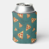 Koel pizza snijdt blauwgroen patroon Monogram Blikjeskoeler (Blikje Achterkant)