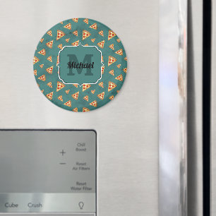 Koel pizza snijdt  blauwgroen patroon Monogram Magneet