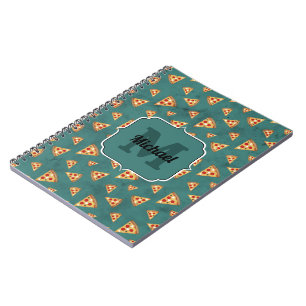 Koel pizza snijdt  blauwgroen patroon Monogram Notitieboek
