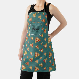 Koel pizza snijdt blauwgroen patroon Monogram Schort
