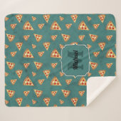 Koel pizza snijdt  blauwgroen patroon Monogram Sherpa Deken (Voorkant (horizontaal))
