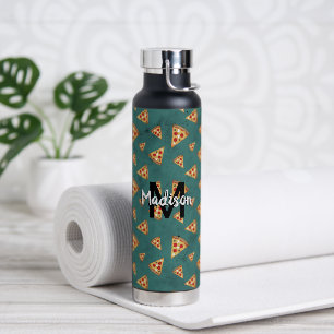Koel pizza snijdt blauwgroen patroon Monogram Waterfles