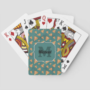 Koel pizza snijdt vintage teal patroon Monogram Pokerkaarten