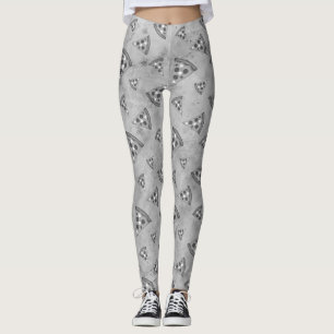 Koel pizza snijdt  zwart wit grijs patroon leggings