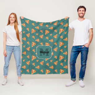 Koel pizza snijwerk vintage teal patroon Monogram Fleece Deken