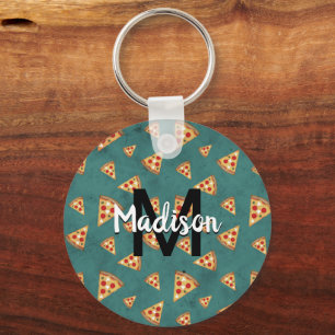 Koel pizza snijwerk vintage turquoise patroon Mono Sleutelhanger