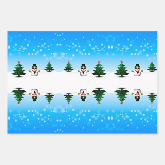 Koel plezier Snowman Sparkly-kerstbomen blauw Inpakpapier Vel (Voorkant)