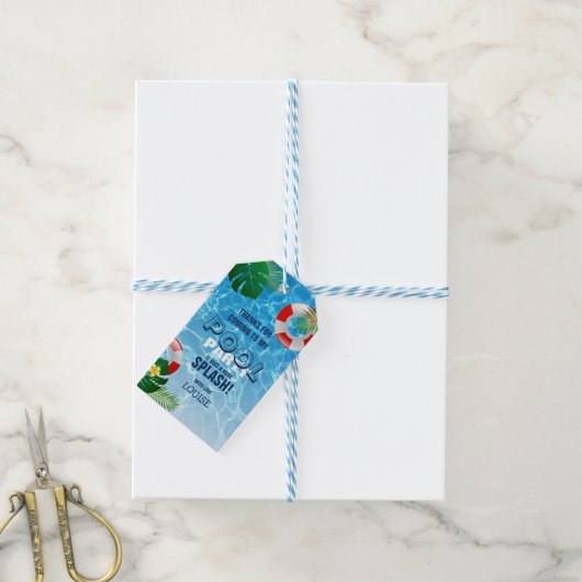 Koel Pool Party | Zwemende verjaardag Dank u Favo Cadeaulabel (Met Touw)