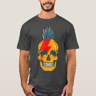Koel Punk rots kleurrijke schedel met mohawk skele T-shirt