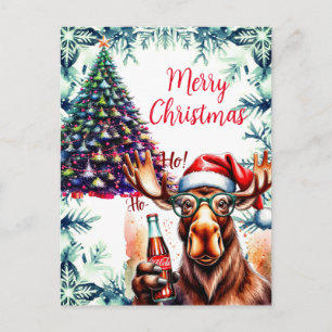 Koel rendier met Santa-hoed Feestdagenkaart