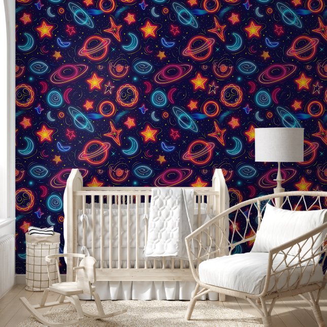 Koel retro galaxy tegelpatroon kinder behang (Kinderen)