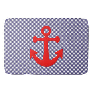 Koel Rood Anker op geruit gingham patroon Badmat