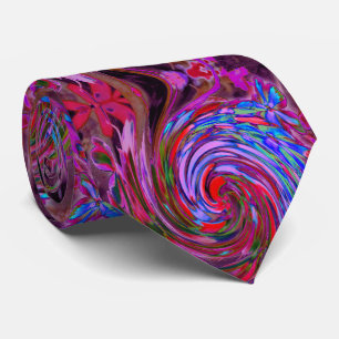 Koel Rood, Blauw en Roze Abstract Bloemenswirl Stropdas