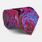 Koel rood, blauw en roze Abstracte Floral Swirl Stropdas (Opgerold)
