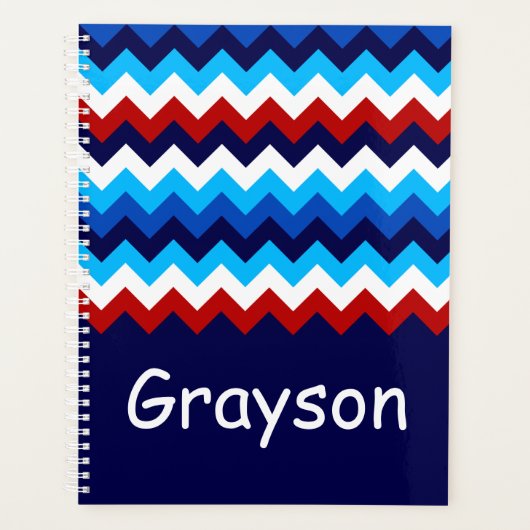 Koel Rood Wit Blauw Chevrons Monogram Planner (Voorkant)
