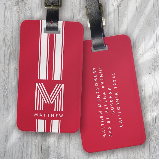 Koel Rood Wit Racer Streep Monogram Bagagelabel