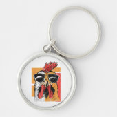 Koel Rooster met zonnebrillen Retro Chic Sleutelhanger (Voorkant)