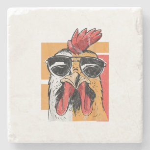 Koel Rooster met zonnebrillen Retro Chic Stenen Onderzetter