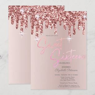 Koel Roze Gouden Glitter Druppels Blush Roze Sweet Kaart