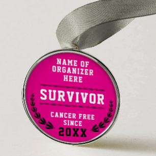 Koel Roze Medaille Kankeroverlevende Bewustzijnsme Metalen Ornament