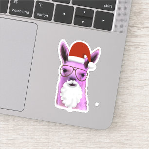 Koel Roze Santa Llama snijdt Sticker met punt uit.