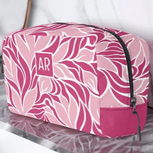 Koel Roze & Wit Modern Bloemen Patroon Monogram Toilettasje