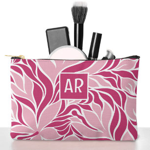 Koel Roze Witte Moderne Bloempatroon met Monogram Etui