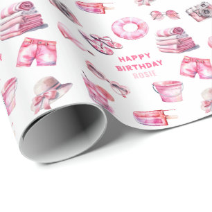 Koel Roze Zomer Meisjes Verjaardag Cadeaupapier