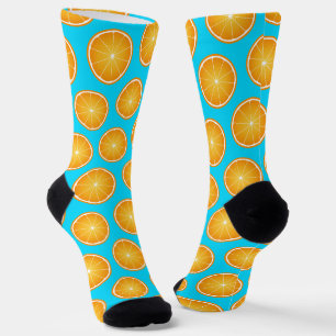 Koel sappig oranje fruitsnijpatroon neonblauw sokken