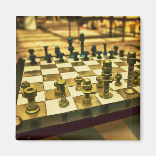 Koel schaakbord met noten en Bolts Magneet