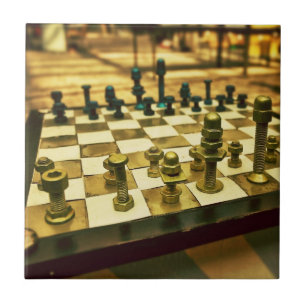 Koel schaakbord met noten en Bolts Tegeltje