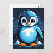 Koel Schattige Pinguïn Blauw Briefkaart (Voorkant / Achterkant)