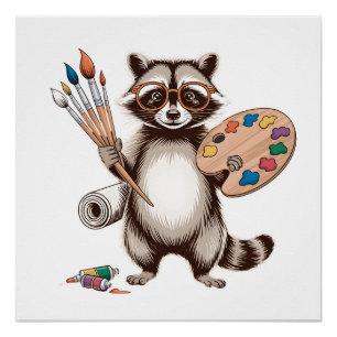 Koel Schilderende Wasbeer Illustratie Perfect Poster
