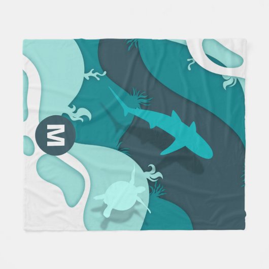 Koel Shark Abstract Art Monogram Fleece Deken (Voorkant (Horizontaal))