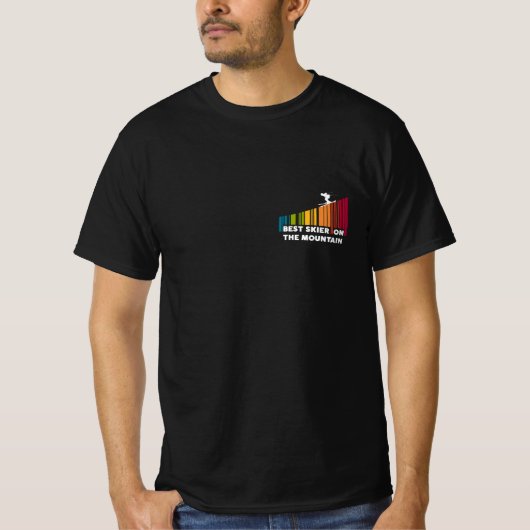Koel streepjescode ontwerp beste skiër op de berg t-shirt (Voorkant)