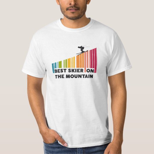 Koel streepjescode ontwerp beste skiër op de berg t-shirt (Voorkant)