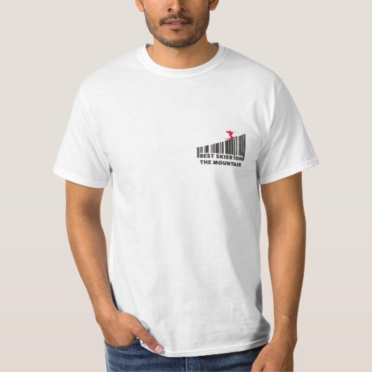Koel streepjescode ontwerp beste skiër op de berg t-shirt (Voorkant)