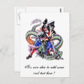Koel tattoo van Samurai Fight Dragon Briefkaart (Voorkant / Achterkant)