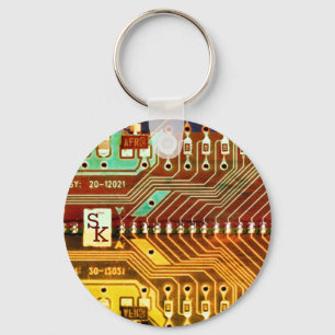 Koel Teal Geel Uniek Retro Stoomtech Monogram Sleutelhanger