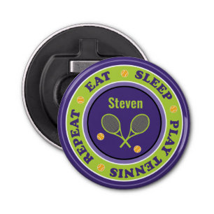 Koel tennisslogan, paars en groen  button flesopener