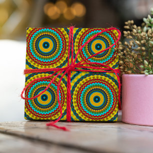 Koel trendy blauw rood geel Mandala stam etnisch Cadeaupapier