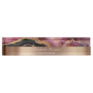 Koel trendy burgundy zwart goud marmer naambordje