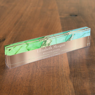 Koel trendy groen marmeren roze goud naambordje