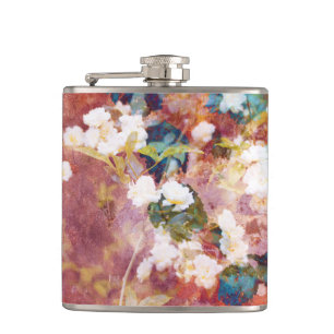 Koel, trendy kunst van het romantisch bloempatroon heupfles