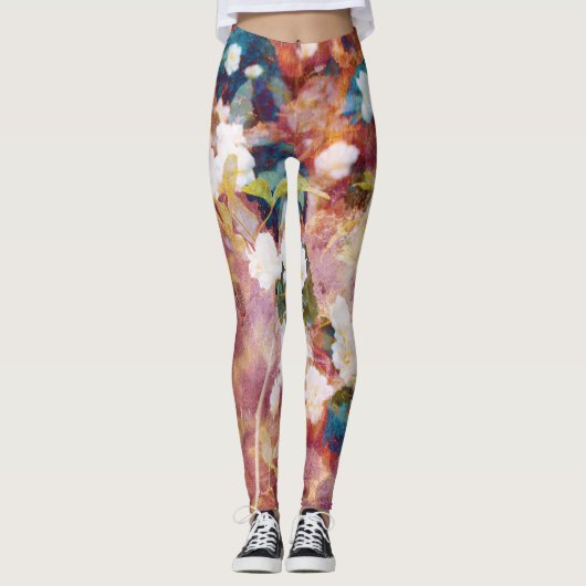 Koel, trendy kunst van het romantisch bloempatroon leggings (Voorkant)