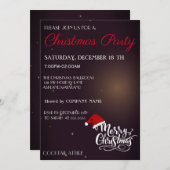 Koel, Trendy Santa Hat, Zwarte Kerstuitnodiging Kaart (Voorkant / Achterkant)